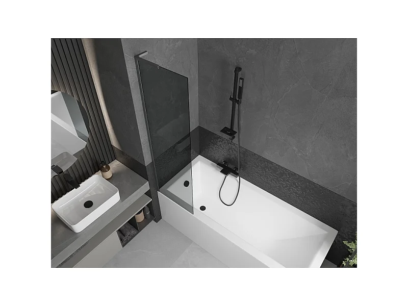 Mexen Next L badwand afscherming 1-delig 50 x 150 cm, grafiet, geborsteld pistoolgrijs - 895-050-000-03-40-66