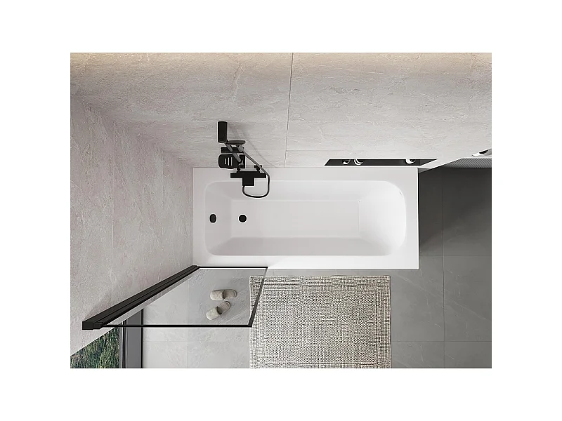 Mexen Mist paroi de baignoire à 1 volet gauche 60 x 150 cm, cadre noir, noir - 8A9-060-001-70-70-L