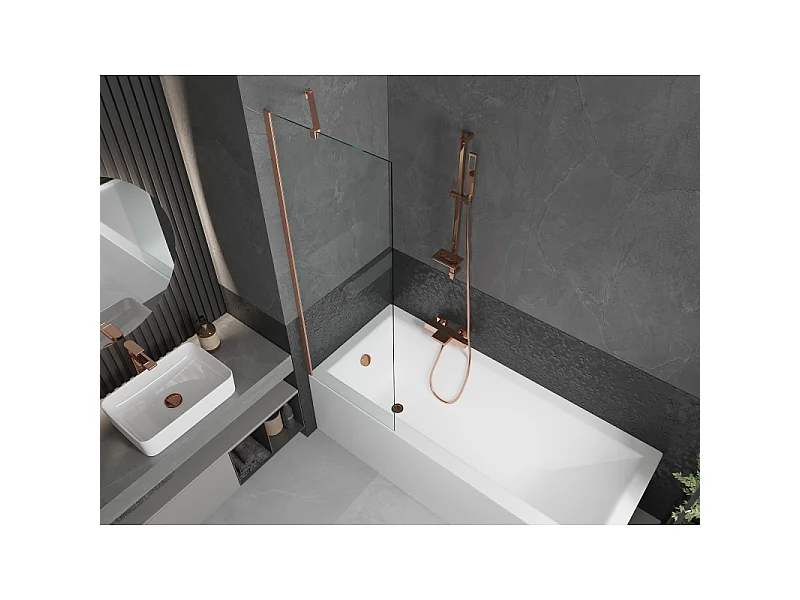 Mexen Next badwand 1-delig 60 x 150 cm, transparant, geborsteld koper - 895-060-000-00-00-65