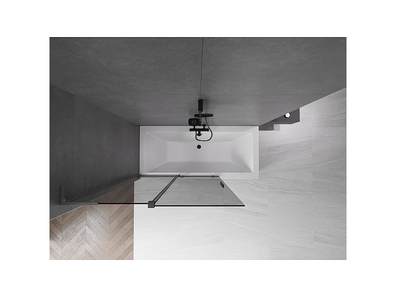 Mexen Velar L divisória de banheira deslizante de 2 painéis 120 x 150 cm, grafite, cinza gun escovado - 896-120-003-41-66