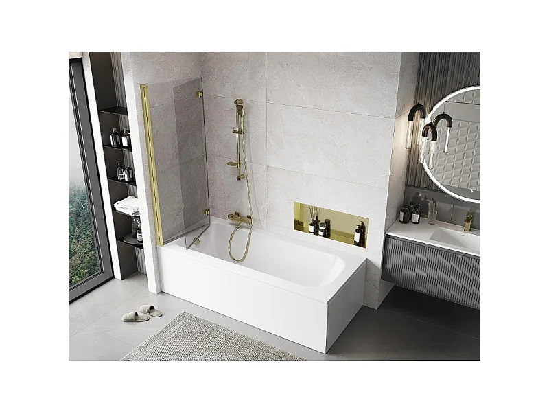 Mexen Mist mampara de ducha de 2 paneles izquierda 120 x 150 cm, transparente, oro cepillado - 8A9-120-002-55-00-L