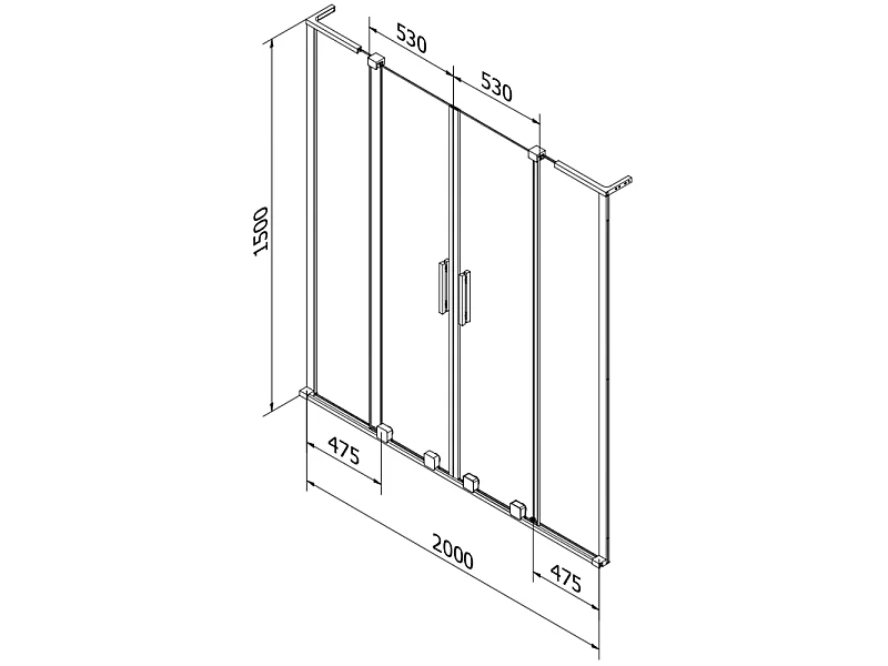 Mexen Velar L Duo parawan nawannowy 2-skrzydłowy rozsuwany 200 x 150 cm, szron, chrom - 896-200-003-32-01