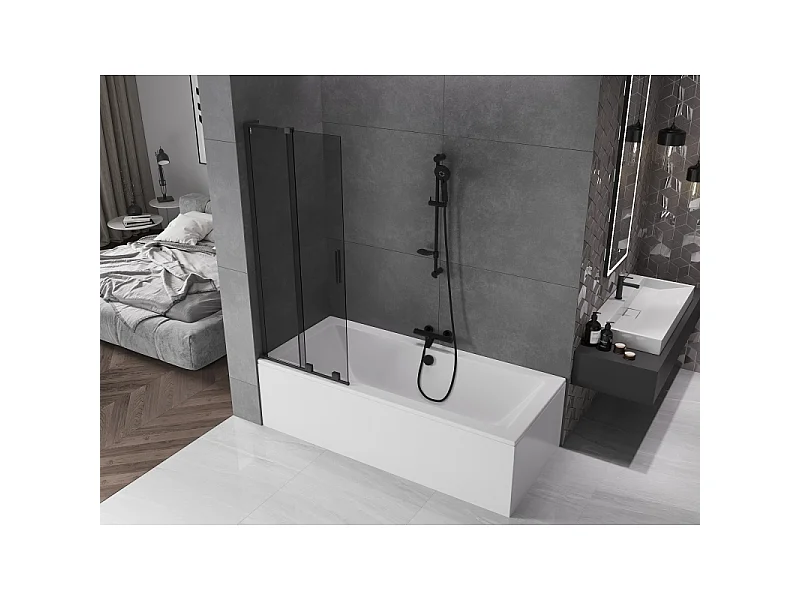 Mexen Velar L pare-douche de baignoire coulissante à 2 panneaux 70 x 150 cm, graphite, noir - 896-070-003-41-70
