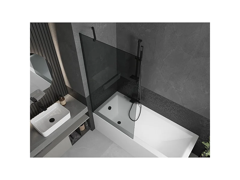 Mexen Next 1-wing Bath Screen 90 x 150 cm, Graphite, Black - 895-090-000-00-40-70