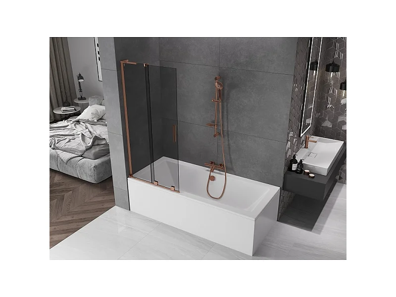 Mexen Velar L Sliding Bathtub Screen 2-Panel 80 x 150 cm, Graphite, Rose Gold - 896-080-003-41-60
