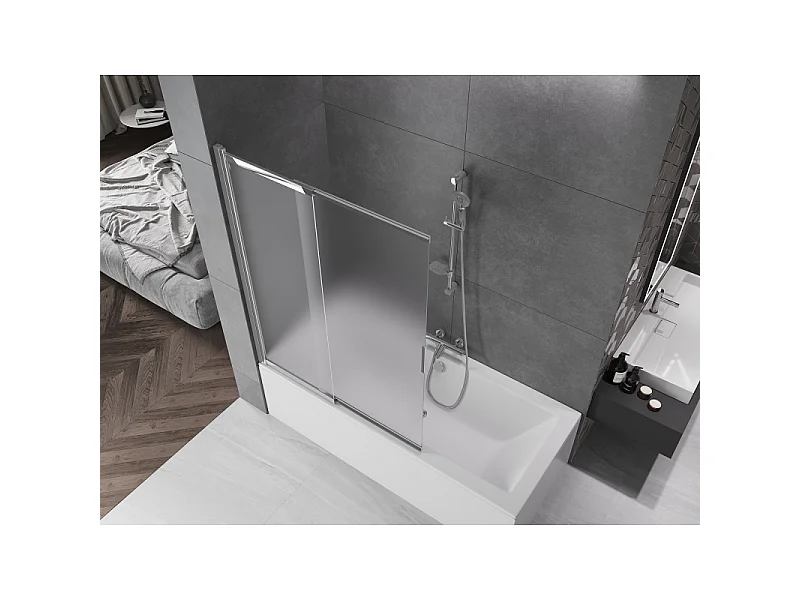 Mexen Fox paroi de baignoire 2 volets coulissante 120 x 150 cm, dépoli, chromé - 891-120-002-01-30