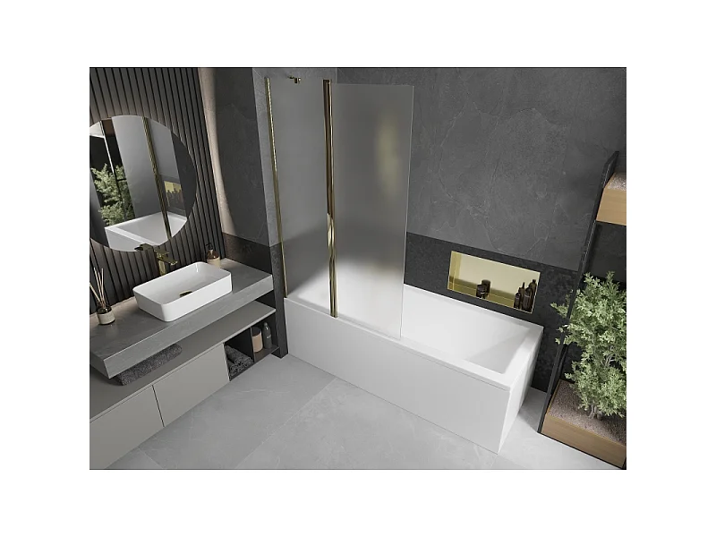 Mexen Flip 2-delige badwand 100 x 150 cm, ijsbloem, goud - 894-100-101-50-30