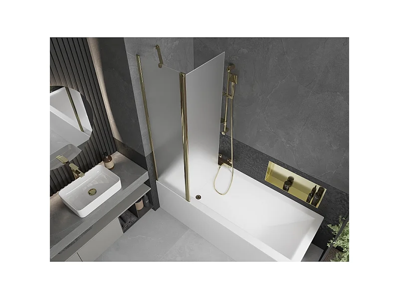 Mexen Flip 2-delige badwand 100 x 150 cm, ijsbloem, goud - 894-100-101-50-30