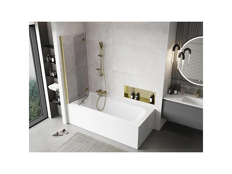 Mexen Mist panel de ducha de 2 hojas izquierda 120 x 150 cm, transparente, dorado - 8A9-120-002-50-00-L