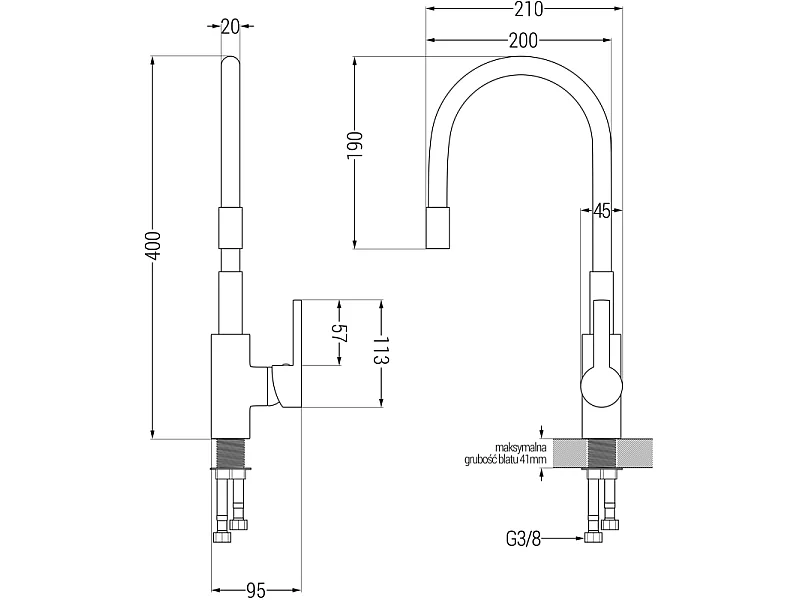 Mexen Flex keukenkraan, chroom/wit - 670900-02