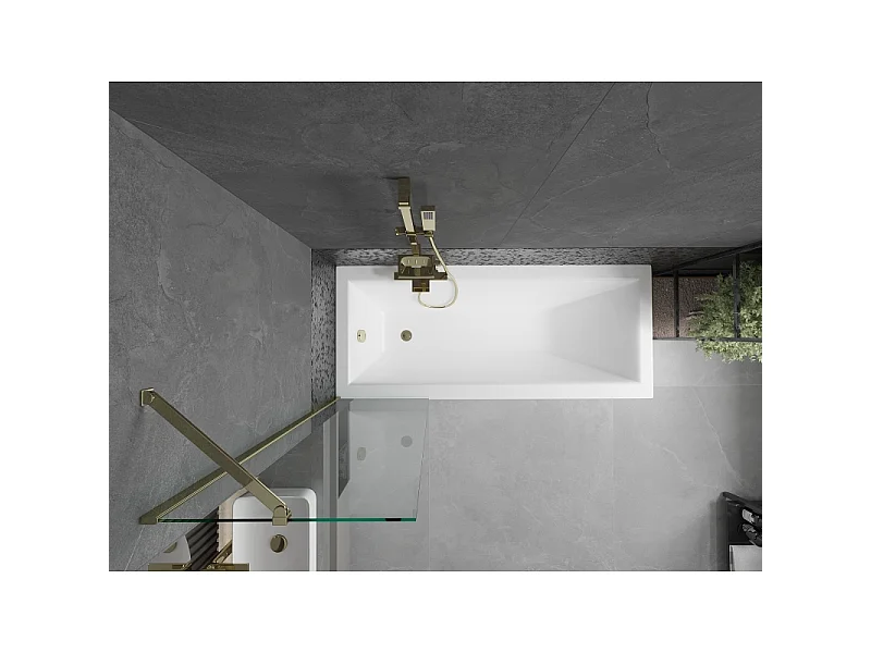 Mexen Cubik baignoire rectangulaire 150 x 70 cm avec habillage et paroi de douche 1 battant 50 cm, transparent, doré