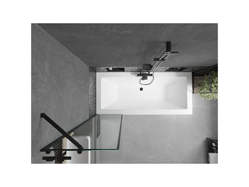 Mexen Cube bañera rectangular de 170 x 80 cm con revestimiento y mampara de 1 hoja de 50 cm, diseño negro