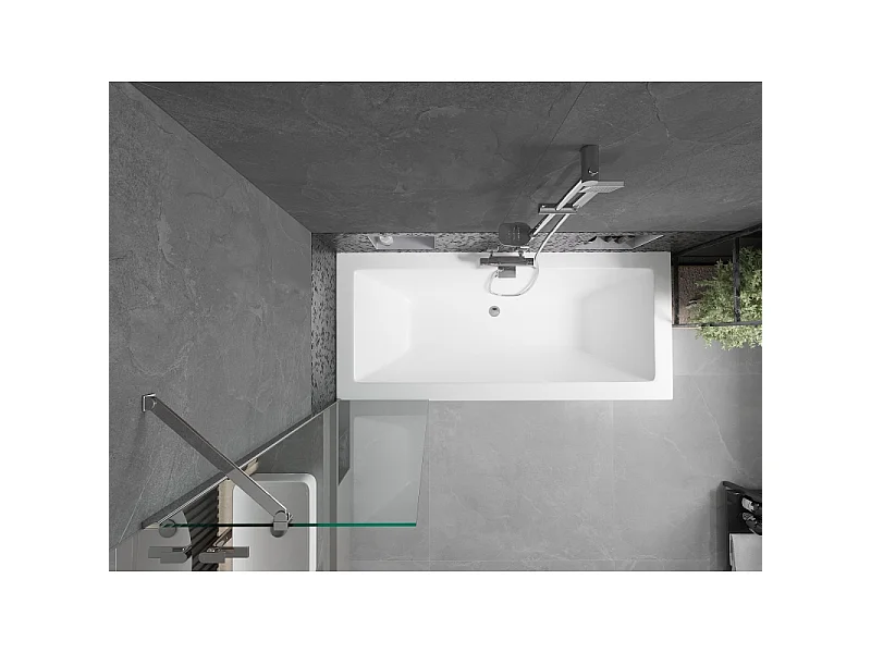 Mexen Cube baignoire rectangulaire 180 x 80 cm avec tablier et paroi 1 volet 50 cm, transparent, chrome - 550518080X9505000001
