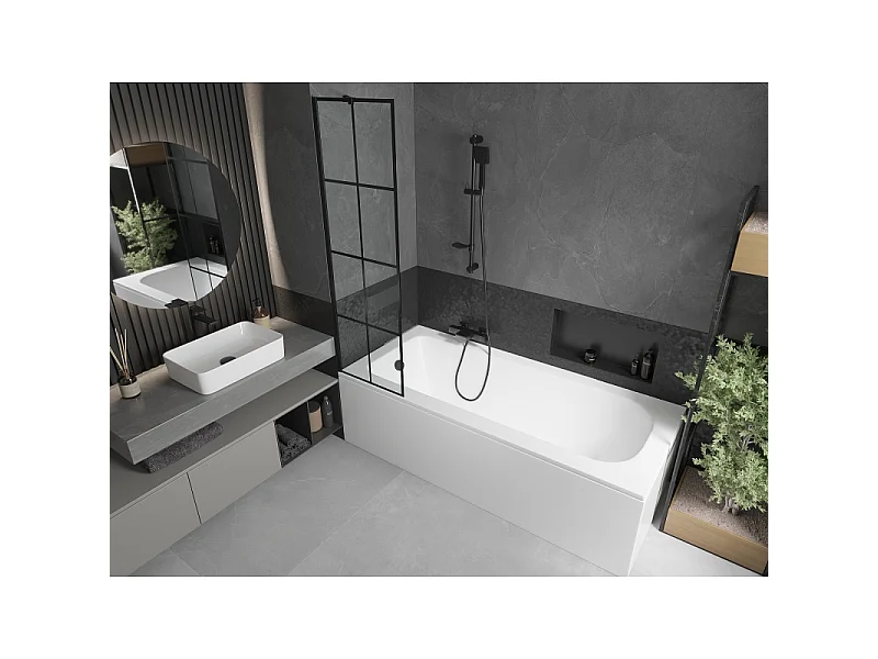 Mexen Vega baignoire rectangulaire 150 x 70 cm avec habillage et pare-bain 1 volet 50 cm, motif noir - 550115070X9505007077