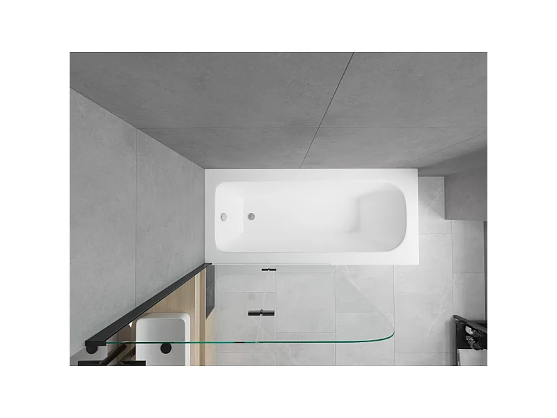 Mexen Vega bañera rectangular de 150 x 70 cm con revestimiento y mampara de 2 hojas de 80 cm, transparente, negro