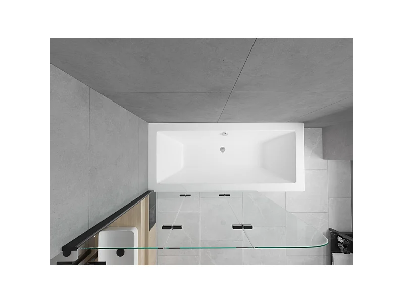 Mexen Cube baignoire rectangulaire 170 x 80 cm avec habillage et paravent 3 volets 120 cm, transparent, noir