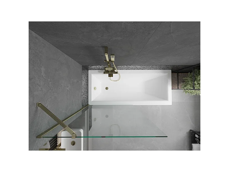 Mexen Cubik baignoire rectangulaire 170 x 70 cm avec habillage et paravent à 1 volet 90 cm, transparent, doré