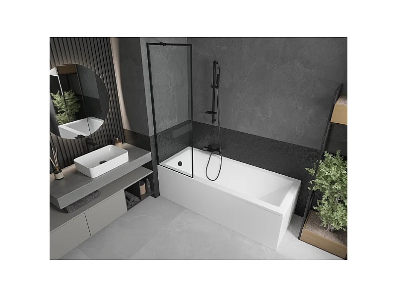 Mexen Cubik rectangular bath 170 x 70 cm with casing and 1-wing screen 60 cm, black pattern - 550317070X9506007070
