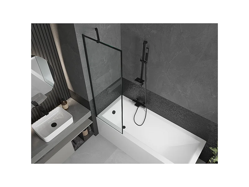 Mexen Cubik rectangular bath 170 x 70 cm with casing and 1-wing screen 60 cm, black pattern - 550317070X9506007070