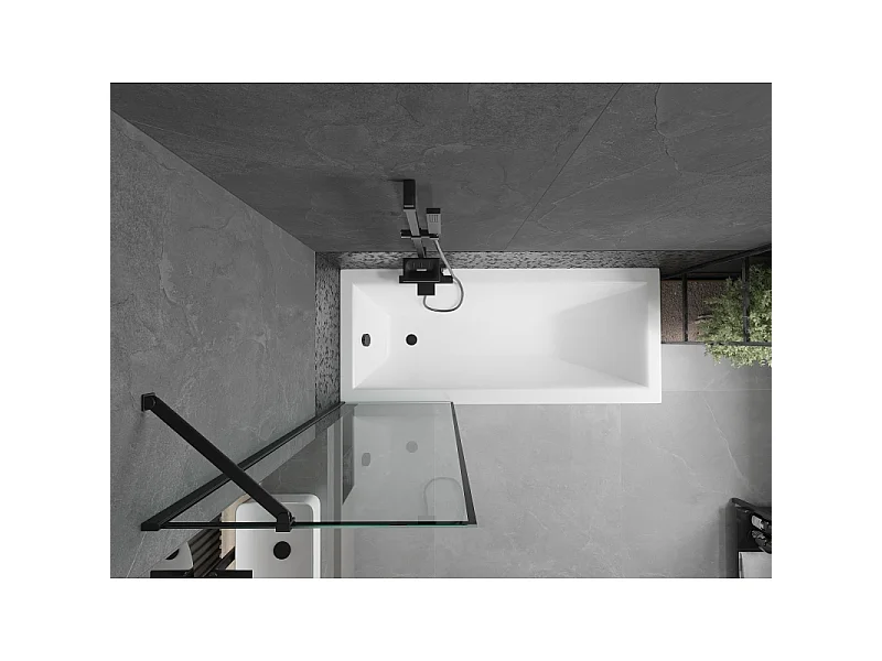 Mexen Cubik rectangular bath 170 x 70 cm with casing and 1-wing screen 60 cm, black pattern - 550317070X9506007070