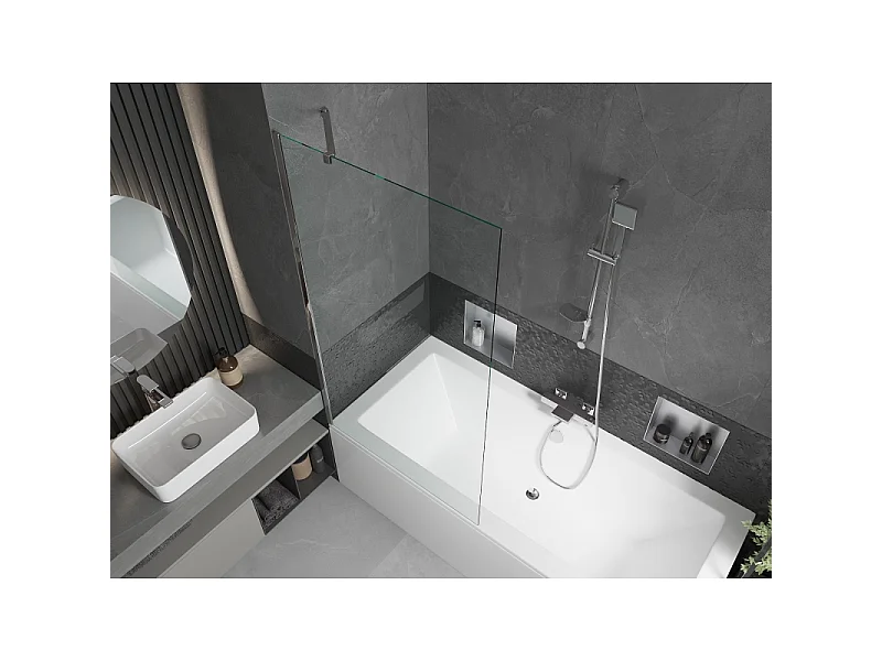 Mexen Cube pravokotna kad 170 x 80 cm z ohišjem in enodelnim zaslonom 90 cm, prozoren, krom - 550517080X9509000001