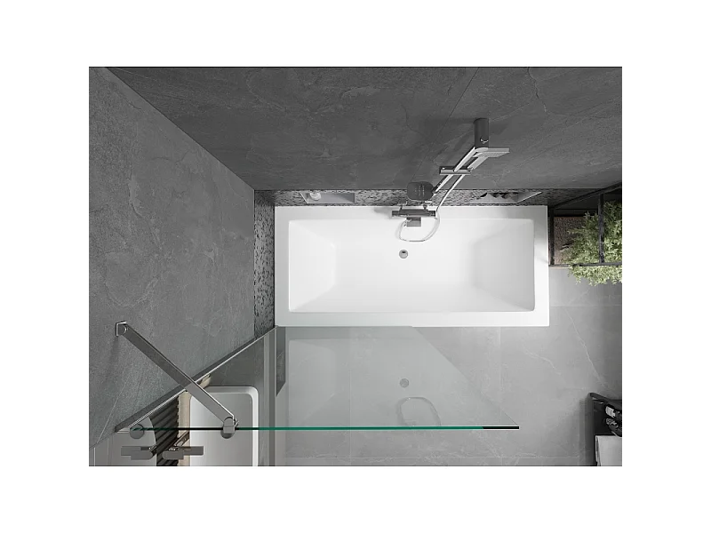 Mexen Cube pravokotna kad 170 x 80 cm z ohišjem in enodelnim zaslonom 90 cm, prozoren, krom - 550517080X9509000001
