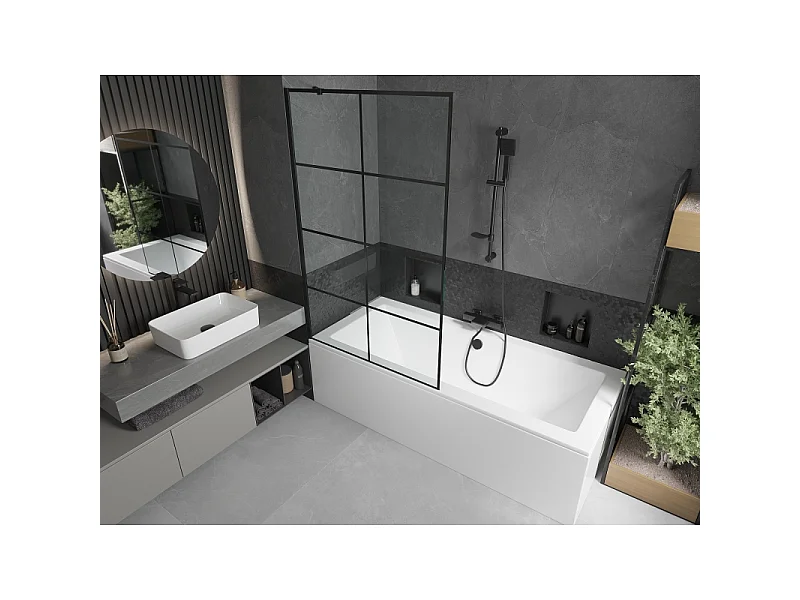 Mexen Cube baignoire rectangulaire 180 x 80 cm avec habillage et pare-baignoire à 1 battant de 100 cm, motif noir