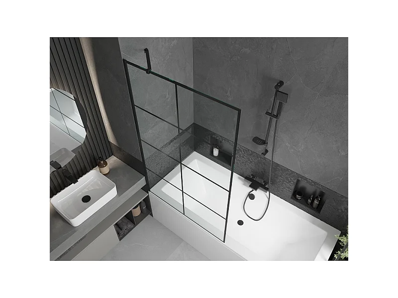 Mexen Cube baignoire rectangulaire 180 x 80 cm avec habillage et pare-baignoire à 1 battant de 100 cm, motif noir