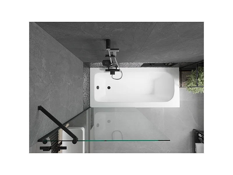 Mexen Vega baignoire rectangulaire 170 x 70 cm avec habillage et paroi de douche à 1 volet 90 cm, transparent, noir