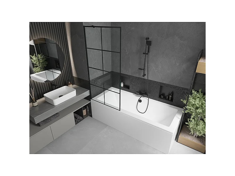 Mexen Cube rectangular bath 170 x 80 cm with casing and 1-wing screen 80 cm, black pattern - 550517080X9508007077
