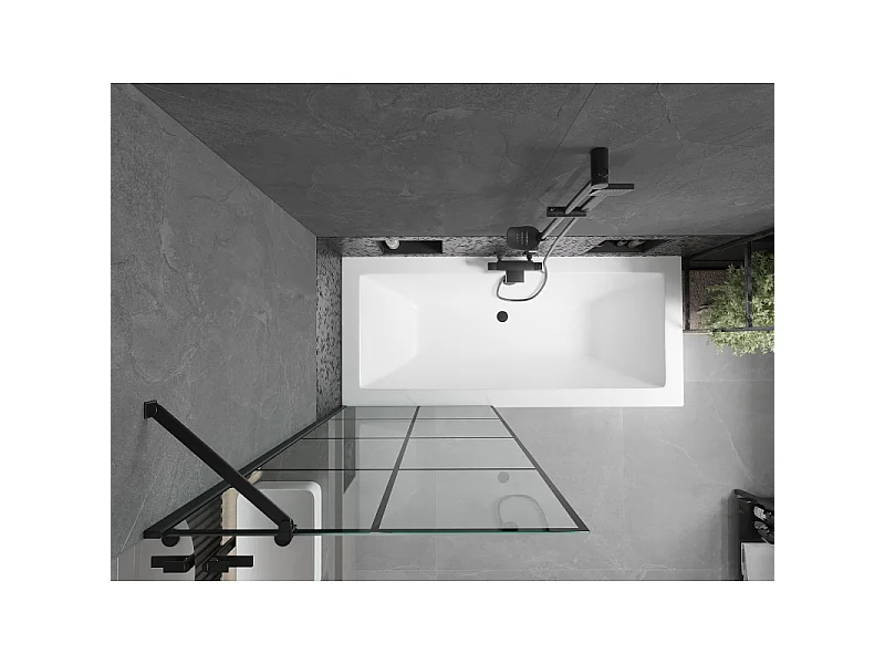 Mexen Cube rectangular bath 170 x 80 cm with casing and 1-wing screen 80 cm, black pattern - 550517080X9508007077
