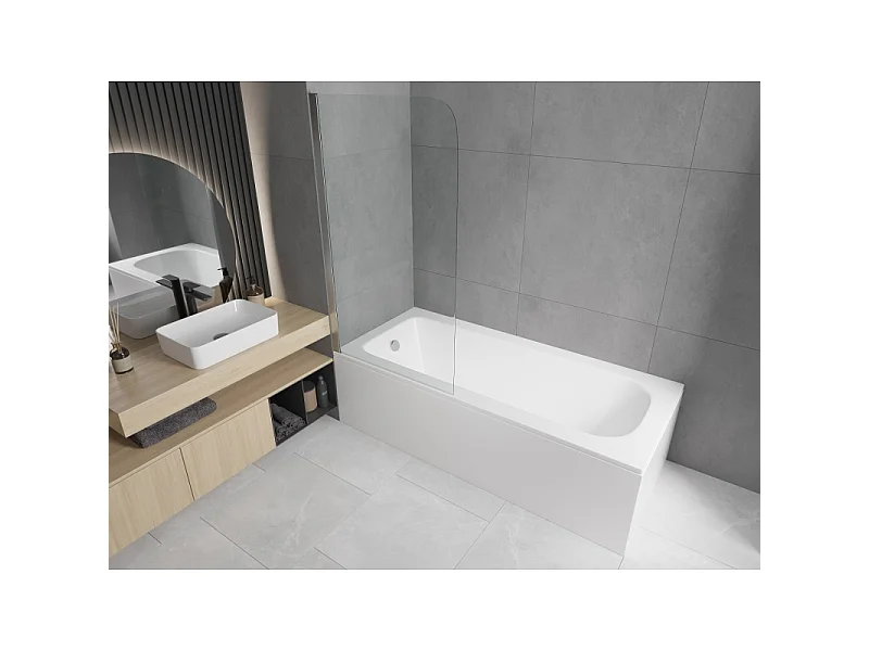 Mexen Vega rectangular bath 180 x 80 cm with casing and 70 cm 1-wing screen, transparent, chrome - 550118080X9007010100