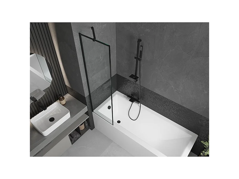 Mexen Cubik rectangular bath 150 x 70 cm with casing and 1-panel screen 50 cm, black pattern - 550315070X9505007070
