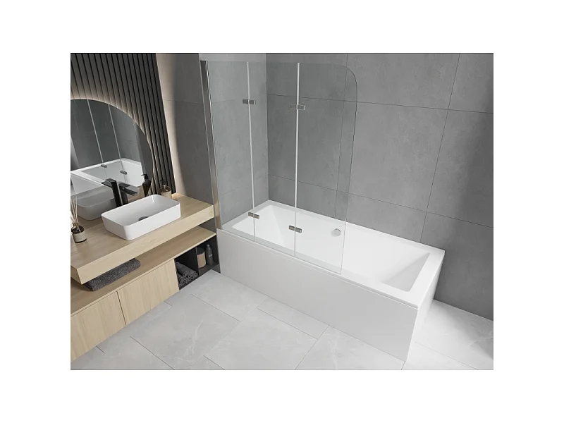 Mexen Cube baignoire rectangulaire 170 x 80 cm avec habillage et paroi de baignoire à 3 volets 120 cm, transparent, chrome