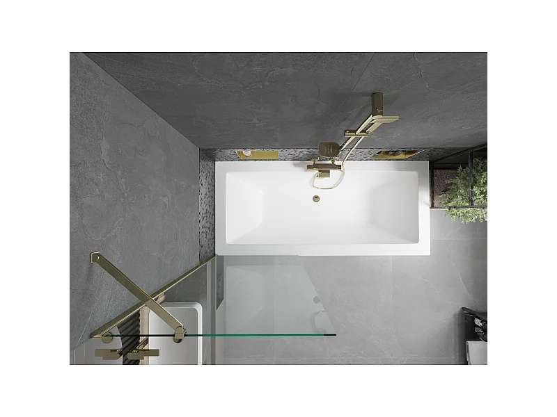 Mexen Cube bañera rectangular 180 x 80 cm con revestimiento y mampara de 1 hoja de 70 cm, transparente, dorado