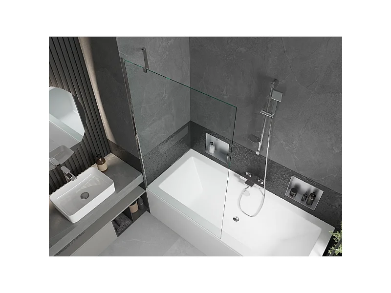 Mexen Cube baignoire rectangulaire 170 x 80 cm avec tablier et paroi de douche 1 battant 100 cm, transparent, chrome