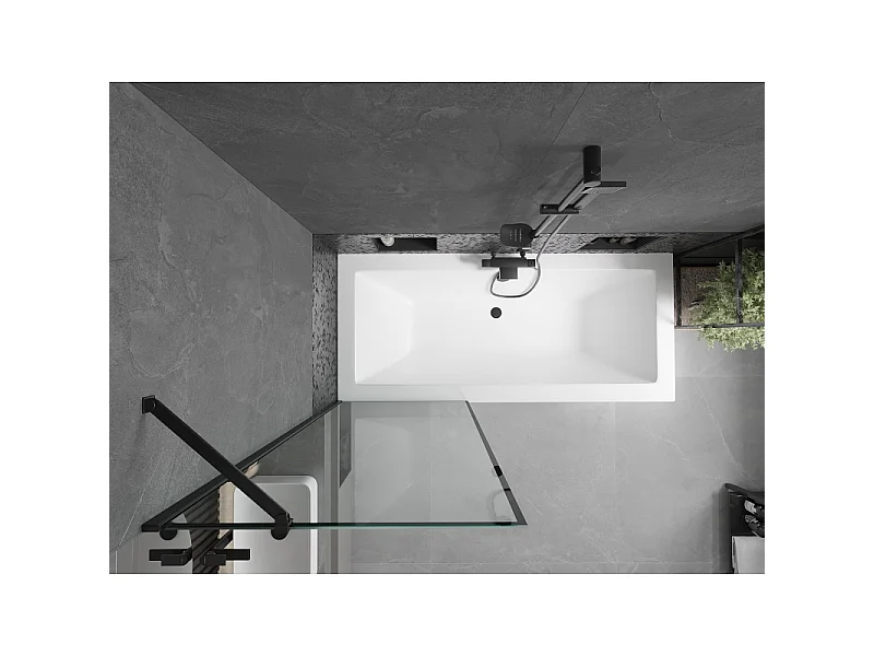 Mexen Cube baignoire rectangulaire 180 x 80 cm avec habillage et paroi de douche à 1 volet 70 cm, motif noir