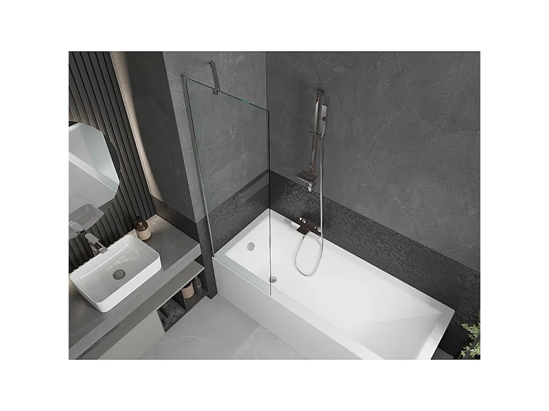 Mexen Cubik baignoire rectangulaire 170 x 70 cm avec habillage et paroi de douche à 1 volet 60 cm, transparent, chrome