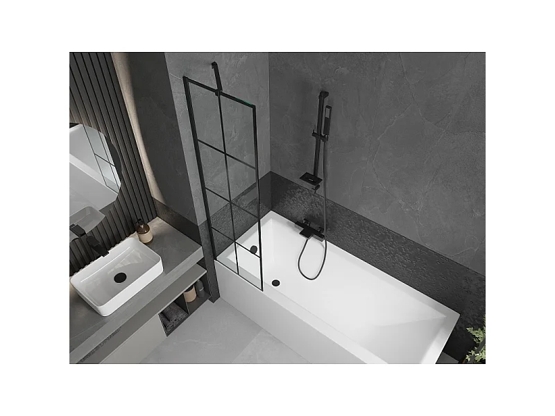 Mexen Cubik baignoire rectangulaire 150 x 70 cm avec habillage et paroi de douche à 1 volet 50 cm, motif noir