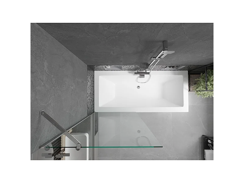 Mexen Cube bañera rectangular 170 x 80 cm con revestimiento y mampara de 1 hoja de 80 cm, transparente, cromo