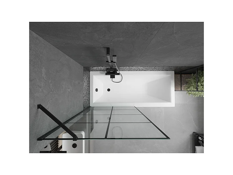 Mexen Cubik rectangular bath 150 x 70 cm with panel and 1-winged screen 90 cm, black pattern - 550315070X9509007077