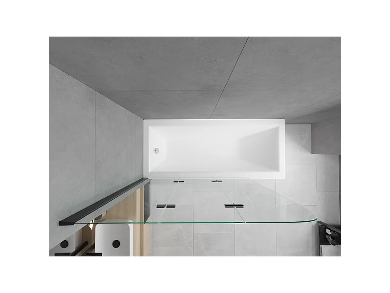 Mexen Cubik baignoire rectangulaire 150 x 70 cm avec habillage et paroi de douche 3 volets 120 cm, transparent, noir