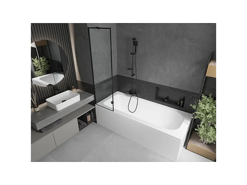 Mexen Vega rectangular bath 150 x 70 cm with casing and 1-fold screen 50 cm, black pattern - 550115070X9505007070