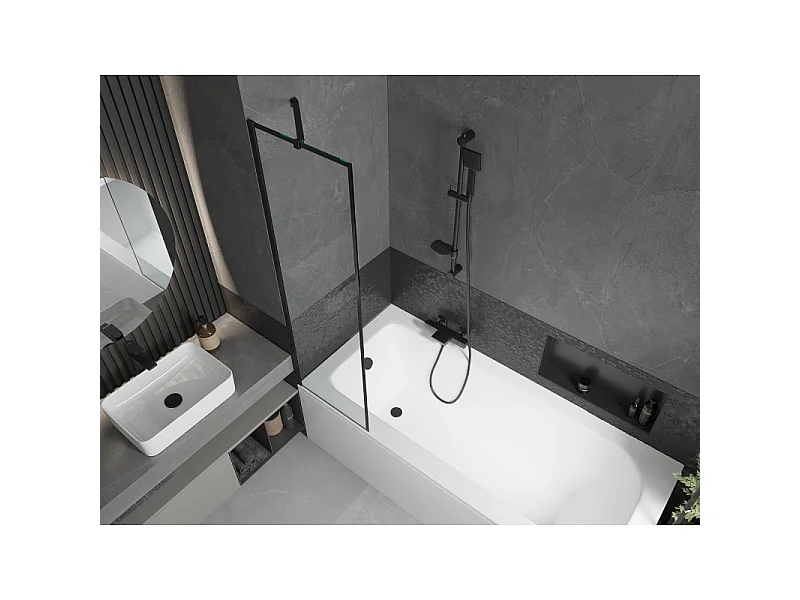 Mexen Vega rectangular bath 150 x 70 cm with casing and 1-fold screen 50 cm, black pattern - 550115070X9505007070