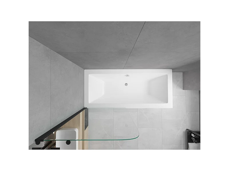 Mexen Cube Rectangular Bathtub 170 x 80 cm with Enclosure and 1-Panel Screen 70 cm, Transparent, Black - 550517080X9007017000