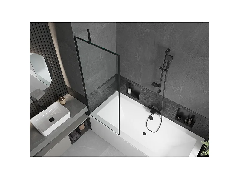 Mexen Cube rectangular bath 170 x 80 cm with enclosure and 1-wing screen 70 cm, black pattern - 550517080X9507007070