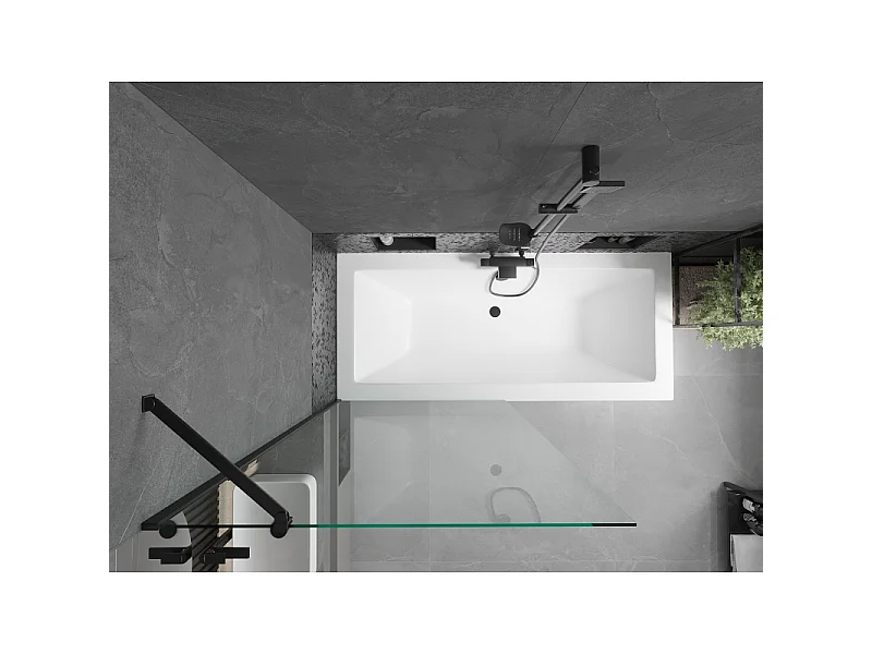 Mexen Cube vasca da bagno rettangolare 170 x 80 cm con pannello e paravento ad 1 anta 90 cm, trasparente, nero