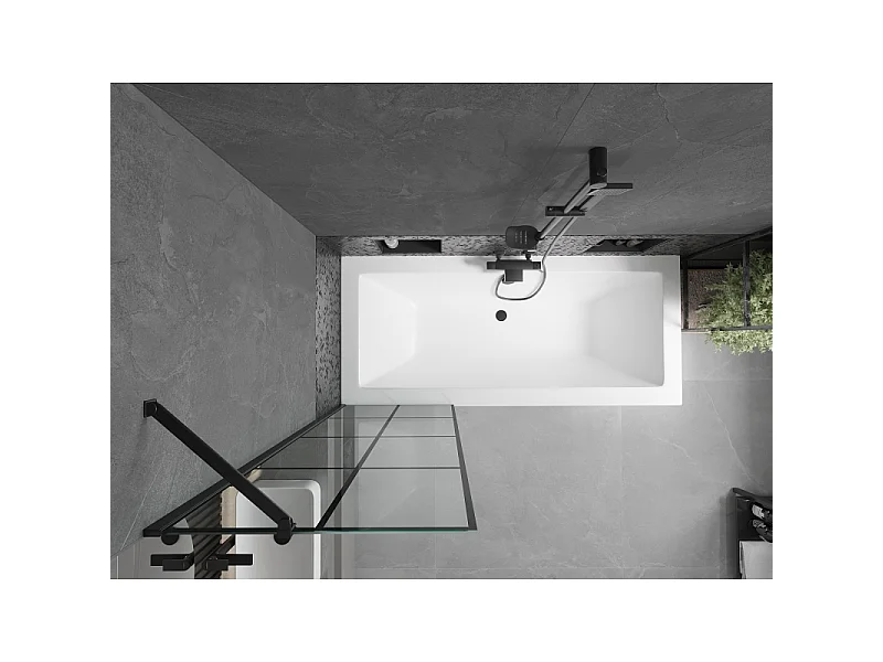 Mexen Cube rectangular bath 180 x 80 cm with enclosure and 1-wing screen 60 cm, black pattern - 550518080X9506007077