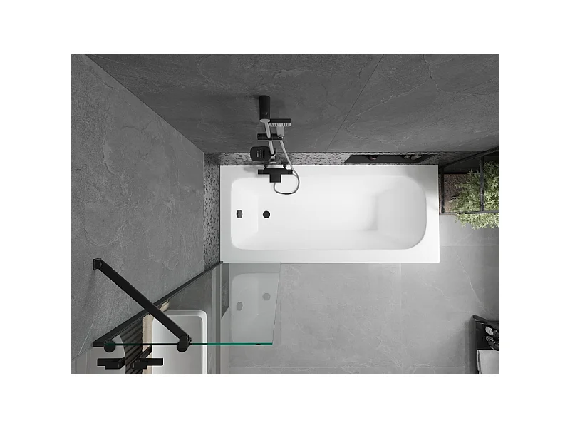 Mexen Vega baignoire rectangulaire 150 x 70 cm avec habillage et paravent 1 volet 50 cm, transparent, noir