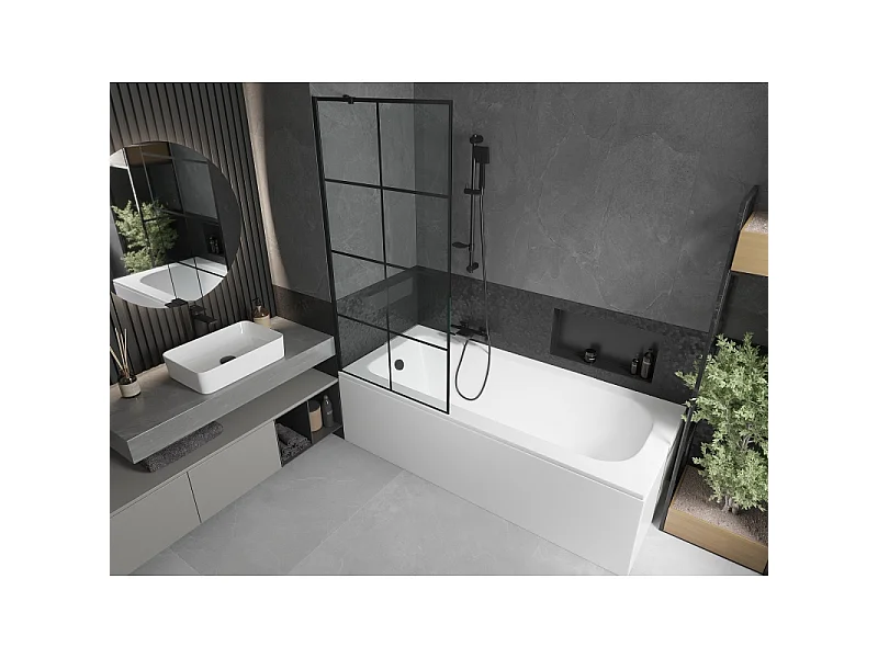 Mexen Vega rectangular bath 170 x 70 cm with casing and 1-wing screen 80 cm, black pattern - 550117077X9508007077
